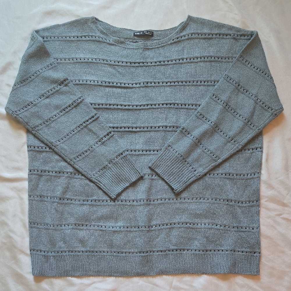 SHEIN Heather Gray Textured Crew Neck Sweater